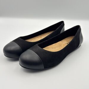 SoftWalk Sonoma Cap Toe Ballet Flats Black Nubuck Women's Slip On Size 8 M
